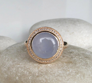 8mm Natural Lavender Chalcedony Gemstone 925 <b>Silver</b> 18K Gold Bezel <b>Set</b> Trendy Wedding Engagement <b>Ring</b> Fine Jewelry For Women - Product Image 1