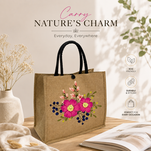 Luxury Floral Printed Jute Tote <b>Bag</b> <b>Reusable</b> Eco Friendly Lightweight Long Lasting Double Handle Customizable Size Shopping - Product Image 3