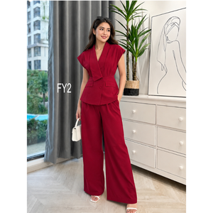 Ensemble de vêtements pour femmes toutes saisons avec haut sans manches à volants et pantalon large, style décontracté naturel, jupes pour femmes - Product Image 2