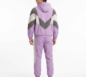 <b>Men's</b> <b>Purple</b> Geometric Tracksuit Hooded Full Zip Sporty Jogging Set Breathable Waterproof Printed Nylon Winter Casual Wear - Product Image 6