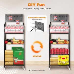 Estante Metálico Multiusos de 4 Niveles con Ruedas y Panel para Colgar, para Tiendas Minoristas y Almacenamiento en el Hogar - Product Image 2