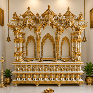 Mandir Swaminarayan Blanco Dorado de Tamaño Súper Grande para el Hogar, Mandapam Tradicional del Sur de la India para Pooja, Mandir Ganesha de Estilo Dravidiano - Product Image 4