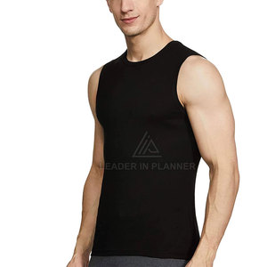 Men's <b>Black</b> Sleeveless Tank Top Solid Color Slim Fit Breathable Quick Dry Lightweight Cotton Knitted Casual Winter Wear - Product Image 4