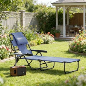 Sillón Reclinable Plegable Gris, Práctica Tumbona para Tomar el Sol - Product Image 1