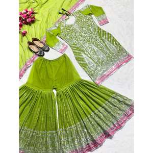 Hermoso conjunto de Sharara Top y Dupatta para mujer con intrincado trabajo de secuencia de bordado - Product Image 4