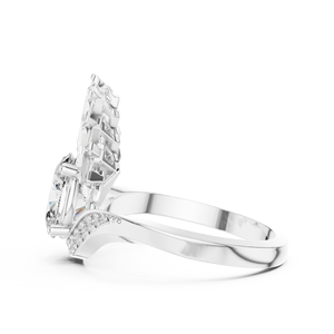 Anillo de Compromiso Royal Peacock de 3.14 CT, Plata 925, Corte Oval Baguette, Corona Halo, Elegante Corte de Diamante, Joya Krishnam para Mujer - Product Image 2