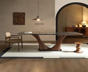 Table à manger moderne de luxe avec plateau en marbre, base en bois sculpturale élégante, design contemporain, utilisation hôtelière, mobilier de salle à manger 6 places - Product Image 1