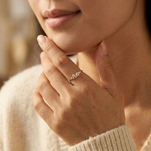 <b>Dainty</b> Cluster Diamond <b>Ring</b> Starry Style 14K Gold Stackable Band Fine Jewelry Manufacturer - Product Image 1