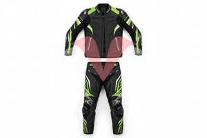 Ensemble veste et pantalon de moto en cuir noir et vert pour homme, coupe-vent, équipement de course - Product Image 5