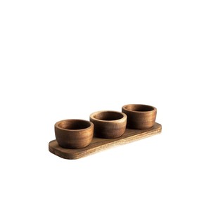 Eco-Friendly Handcrafted Acacia Wood <b>Condiment</b> Bowl Set of 3 with <b>Tray</b> Serving Platter for Dips Snacks Kitchenware for Hot Sale - Product Image 6