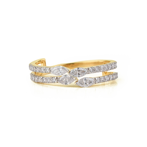 Impresionante Anillo Delicado de Doble Banda de Oro Amarillo K14 con Diamantes 100% Auténticos, Joyería Hecha a Mano por un Fabricante - Product Image 1