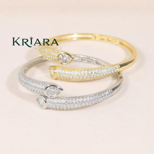 925 <b>Silver</b> Moissanite Cuff <b>Bracelet</b> Pear Cut Channel Setting Luxury Women's Jewelry Gold Plated <b>Bangle</b> - Product Image 4