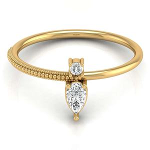 แหวนเพชรสำหรับเจ้าสาวทรงลูกแพร์และทรงกลมขนาด10K 14K สำหรับปลูกในห้องปฏิบัติการหมั้นทองพร้อมก้านประดับลูกปัดทอง - Product Image 1