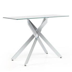 45-Inch Tempered Glass <b>Console</b> <b>Table</b> with Adjustable Feet <b>Silver</b> Chrome Metal Entryway <b>Table</b> for Home Decor - Product Image 4