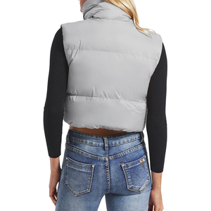 Gilet matelassé gris clair pour femme, col montant, fermeture éclair, sans manches, couleur unie, léger et chaud pour l'hiver - Product Image 5