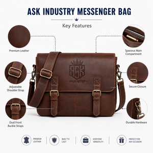 กระเป๋าหนังผู้ชายทรง Messenger ขนาดใหญ่ ทนทาน ปิดด้วยหัวเข็มขัด โลโก้ลายนูน ใช้ได้ทุกฤดู คุณภาพและราคาดีที่สุด บริการ OEM - Product Image 6