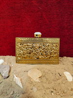 Pochette de soirée de luxe artisanale indienne pour femme, en nacre d'ormeau rayée, avec fermoir à bandes de laiton superposées, pour un look affirmé