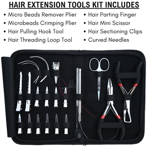 Kit d'outils pour extensions de cheveux de styliste avec pinces à extensions en acier inoxydable, outil de fermeture de perles, doigtier de séparation et ciseaux de coupe - Product Image 2