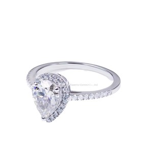 Anillo de Compromiso Halo Moissanite para Mujer, Anillo de Diamantes en Forma de Lágrima, Anillo Solitario Clásico de Plata de Ley 925 - Product Image 6