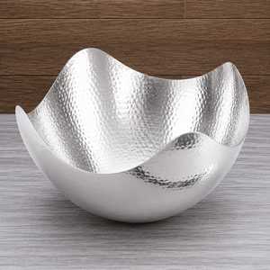 Luxury <b>Silver</b> Hammered Metal Decorative Bowl with Wavy Edge Perfect for Fruit Display Wedding Decor Dining Table Centerpiece & - Product Image 1