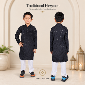Kids Rayon Kurta Pajama Set for Boys | Designer <b>Sequined</b> Embroidery Indian Ethnic Wedding Festive Traditional Wear Collection - Product Image 2