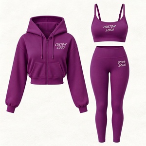 Conjunto deportivo de otoño para mujer con logotipo personalizado al por mayor, chaqueta deportiva con cremallera de manga larga, sujetador deportivo y capri, conjunto de 3 piezas. - Product Image 5