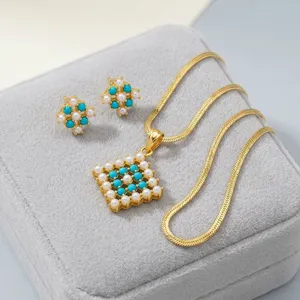 Dubai Style Gold Plated <b>Pearl</b> Pendant Necklace <b>Set</b> Women American Earrings Indian Bridal Wedding <b>Jewelry</b> Wholesale Bhargavi - Product Image 2