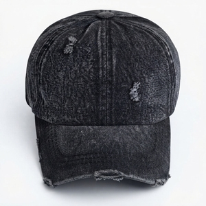 Gorra de mezclilla unisex lisa lavada al por mayor, sin estructura, desgastada, estilo papá, para exteriores, con bordado a mano común - Product Image 1