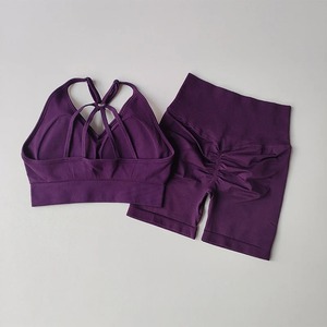 Ensembles de sport pour femmes : soutien-gorge de sport dos en V et short taille haute, ensemble 2 pièces pour le yoga et l'entraînement - Product Image 2