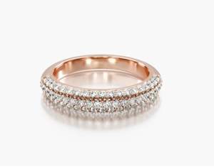 Bague de mariage pour femme RITZIN, style mignon, demi-éternité à 3 rangs, diamant de laboratoire taille ronde - Product Image 1