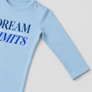 เสื้อยืดแขนยาวสีฟ้าอ่อนสำหรับผู้หญิง พิมพ์ลาย Dream Without Limits คอกลม ลำลอง ผ้าถัก 100% คอตตอน ระบายอากาศได้ดี แขนยาวเต็มตัว - Product Image 5