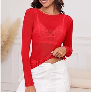 Camisetas de malla transpirables de manga larga de poliéster y nailon de color liso para mujer, ideales para playa, verano y fitness al aire libre. - Product Image 4