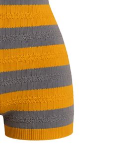 Mono de punto a rayas amarillo y gris para mujer, manga corta, cuello polo, algodón, verano, informal, de una pieza, ajustado, diseño personalizado - Product Image 6
