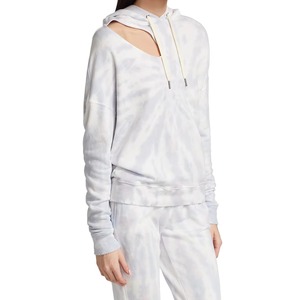 Sweat-shirt personnalisé pour femme en coton French Terry, tie-dye gris nuage, à épaules découpées, col en V, couleurs pastel, OEM, vente en gros - Product Image 5