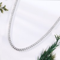 Collar de tenis de oro blanco con diamantes cultivados en laboratorio, brillante, con cadena de eslabones de cristal completo, joyería fina para fiesta para mujer