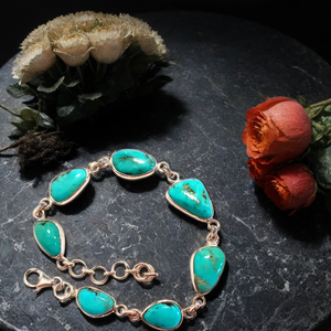 Pulsera de Cadena y Eslabones de Plata de Ley 925 con Piedra Preciosa Turquesa, Hermoso Regalo Clásico para Fiestas - Product Image 1