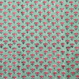 Hand Block Printed Cotton Fabric <b>Mint</b> Green Floral Buti Print Indian Handmade Soft Cotton <b>Dress</b> Material - Product Image 4