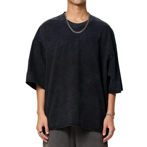 Heavyweight Boxy Cut Acid Wash Vintage Oversized <b>T</b>-Shirt with Custom Logo Silk Screen Printed Cotton Cropped Fit Men's - Product Image 1