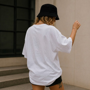 T-shirt décontracté pour femme, coupe oversize, col rond, épaules tombantes, manches mi-longues, respirant, tricoté, imprimé par transfert thermique, logo brodé, 100% coton - Product Image 2