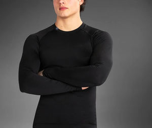 เสื้อรัดรูปแขนยาวสำหรับผู้ชาย สีดำ แบบเรียบง่าย สำหรับกิจกรรมกลางแจ้ง ระบายอากาศได้ดี พร้อมโลโก้สีตามสั่ง - Product Image 3
