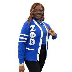 Cardigan en polaire bleu Zeta Phi Beta, broderie chenille, vêtements de sororité grecque, unisexe, coton premium, boutonné - Product Image 6