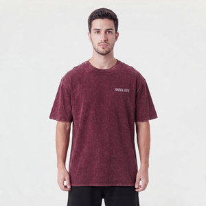 T-shirt sportif surdimensionné à manches courtes pour homme en soie/coton, délavé à l'acide, avec logo personnalisé sur le devant, séchage rapide et respirant - Product Image 1