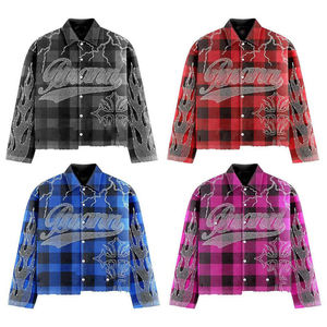 เสื้อเชิ้ตผ้าสักหลาดลายสก็อตประดับเพชรพลอย แขนยาว สไตล์เรโทร คุณภาพสูง สำหรับผู้ชาย จากผู้ผลิตเสื้อผ้าสตรีทแวร์แบบสั่งทำ - Product Image 6