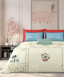 Ensemble de linge de lit King-Size blanc laiteux doux et confortable de qualité supérieure 100% coton imprimé feuilles motif drap plat 2 taies d'oreiller - Product Image 1