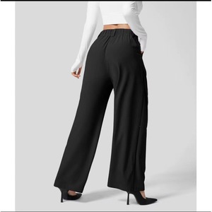 Pantalones de Pierna Ancha de Cintura Alta para Mujer, Color Sólido, Plisados, Corte Holgado, Largos, Casuales, de Crepé Antiarrugas para Otoño - Product Image 3