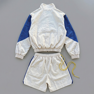 Custom Design Acid Wash Printed Cotton Lapel <b>Zip</b>-<b>Up</b> <b>Jacket</b> and Shorts Set Waterproof Men's Windbreaker Tracksuit - Product Image 4