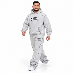 ชุดเซ็ตเสื้อฮู้ดและกางเกงจ็อกเกอร์ Rexfit Sports ผ้าเฟรนช์เทอร์รี่ โพลีเอสเตอร์/คอตตอน สไตล์สตรีทแวร์ สำหรับทุกเพศ  OEM ODM - Product Image 2
