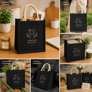 ถุงของขวัญปอกระเจาเป็นมิตรกับสิ่งแวดล้อม ขนาด 20x25x15 ซม. ดีไซน์ทำมือด้วยความรัก พร้อมหูหิ้วสีดำ ความสูง 12 ซม. - Product Image 4