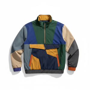 Men's Color Blocking Quarter-Zip Bomber Jacket Casual Windproof Polyester Cotton Blend Autumn Wear - Product Image 2