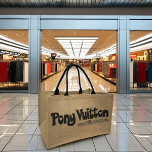 Bolsas de compras grandes de yute con algodón incorporado, bolsas personalizables para centros comerciales y mercados - Product Image 1